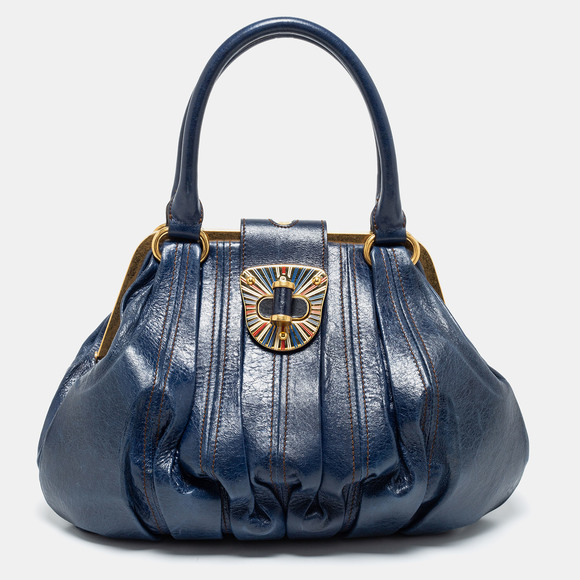 ALEXANDER MCQUEEN Blue Leather Elvie Satchel - Picture 1 of 8